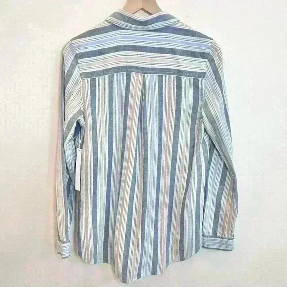 NWT Caslon Women’s Linen Blend Button-Up Striped Nordstrom Shirt Size X-Small - Picture 6 of 12